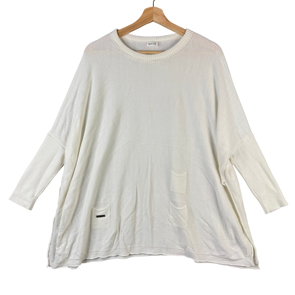 Mersea Catalina Sweater White Oversized Crew Neck Knit Top One Size OS Pocket